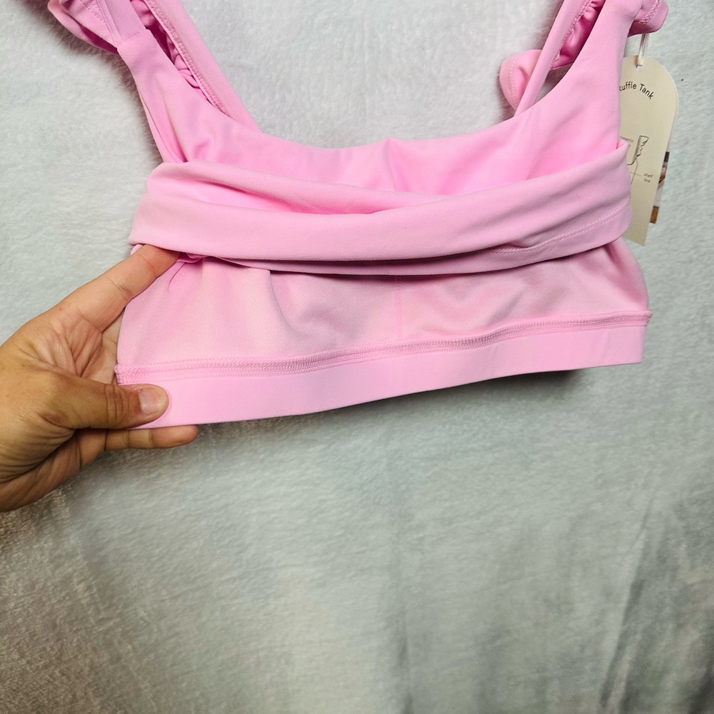 Women’s Pink Ruffle-Strap Crop Tank Top - Picture 4 of 6